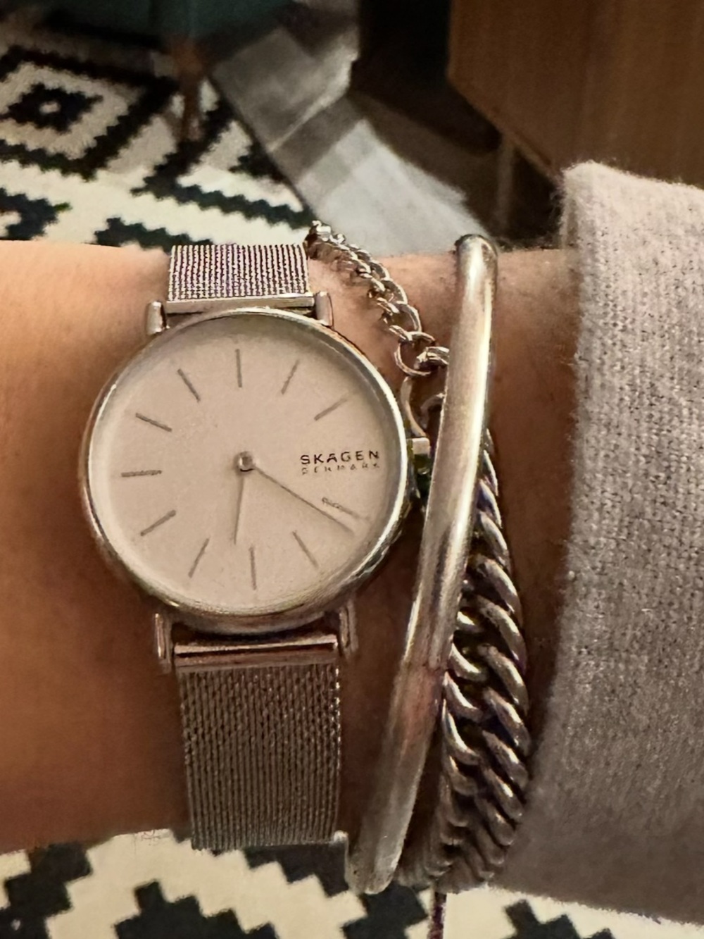Skagen Silver Mesh Watch with White Dial
